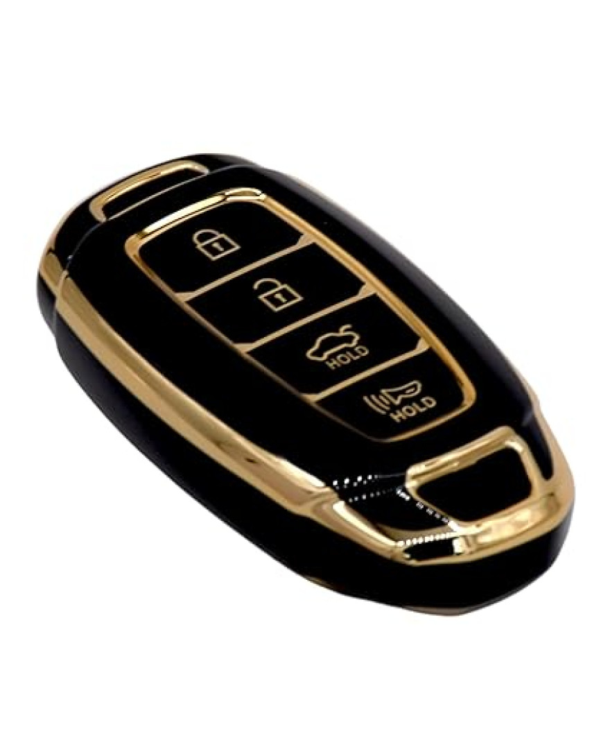 keycare TPU key cover for for i20, Verna 2023 onwards 4 button smart key | TP60 GoldBlack