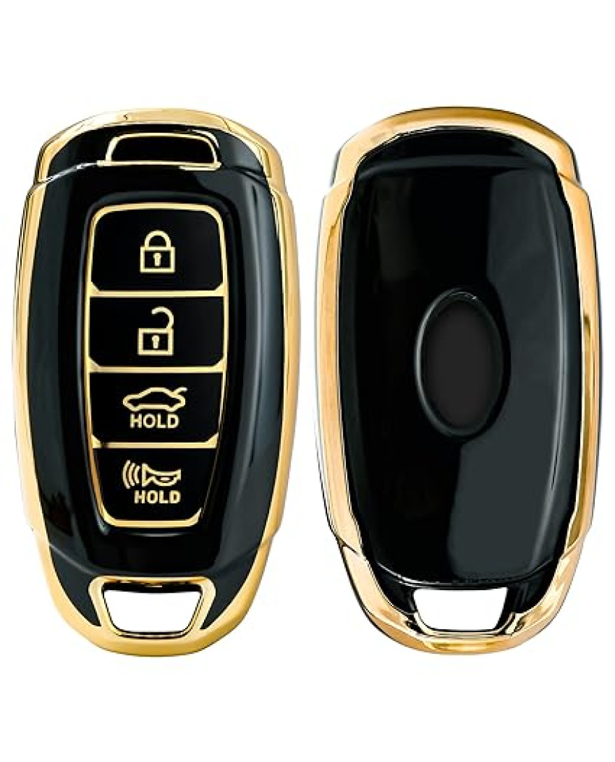 keycare TPU key cover for for i20, Verna 2023 onwards 4 button smart key | TP60 GoldBlack