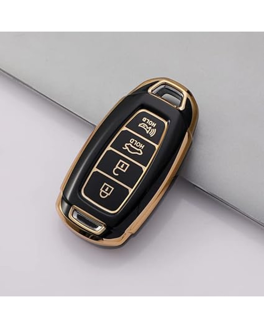 keycare TPU key cover for for i20, Verna 2023 onwards 4 button smart key | TP60 GoldBlack