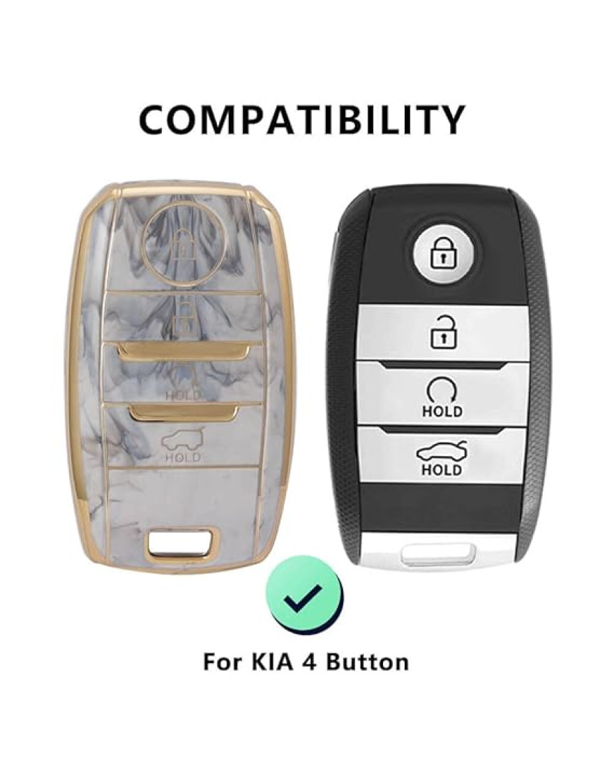 Keycare TPU Key Cover Compatible for Sonet, Carens, Seltos, Seltos X-line 4b Smart Key | Push Button Start Models, Compare Key Shape And Buttons Before Ordering | TP61 Marble Finish