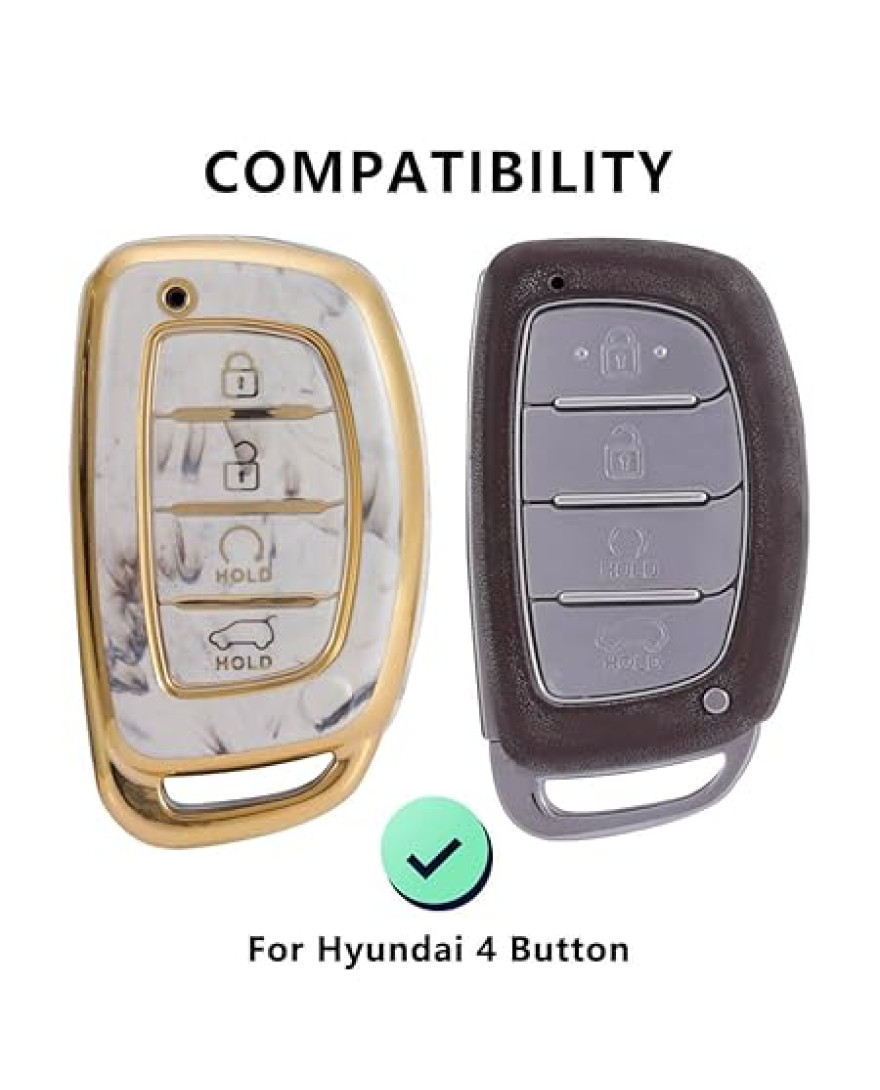 Keycare TPU Key Cover Compatible for Alcazar and Creta 2021 4 Button Smart Key | TP67 Marble Finish