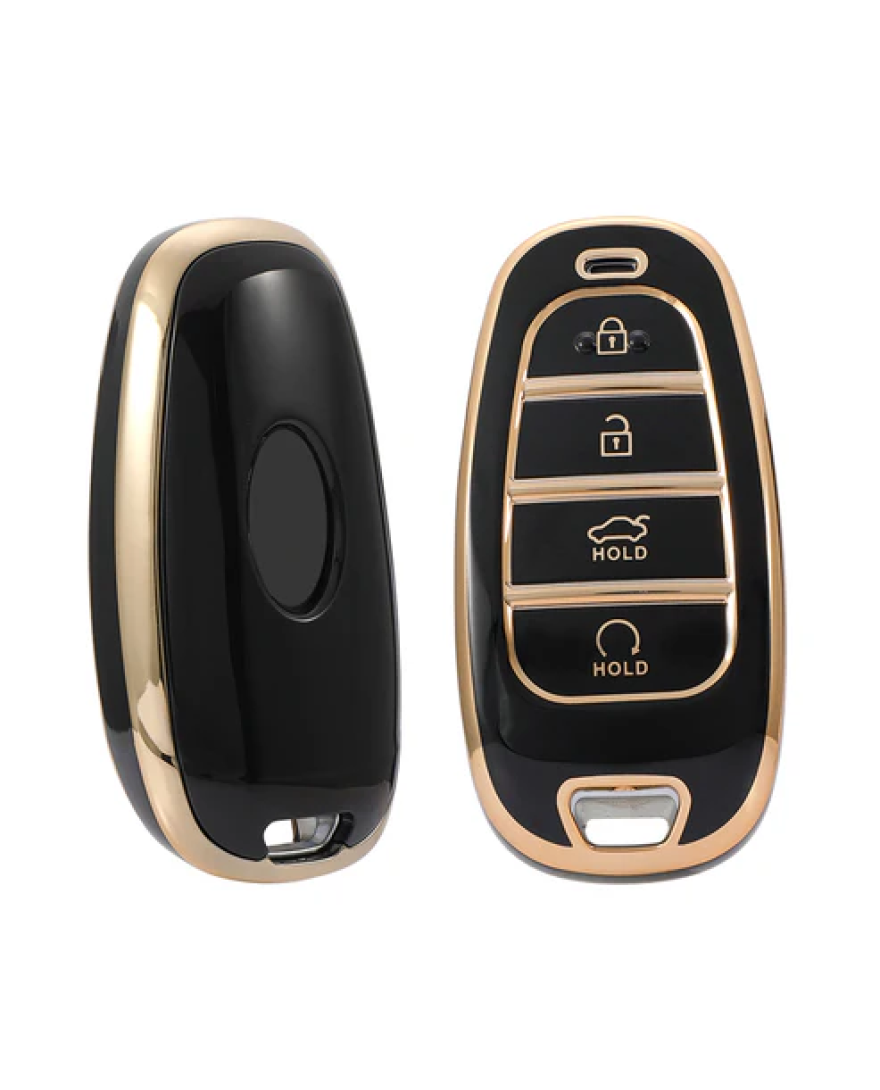 keycare TPU Key Cover For Hyundai Tucson 2022 4 Button Smart Key | TP75 Gold Black