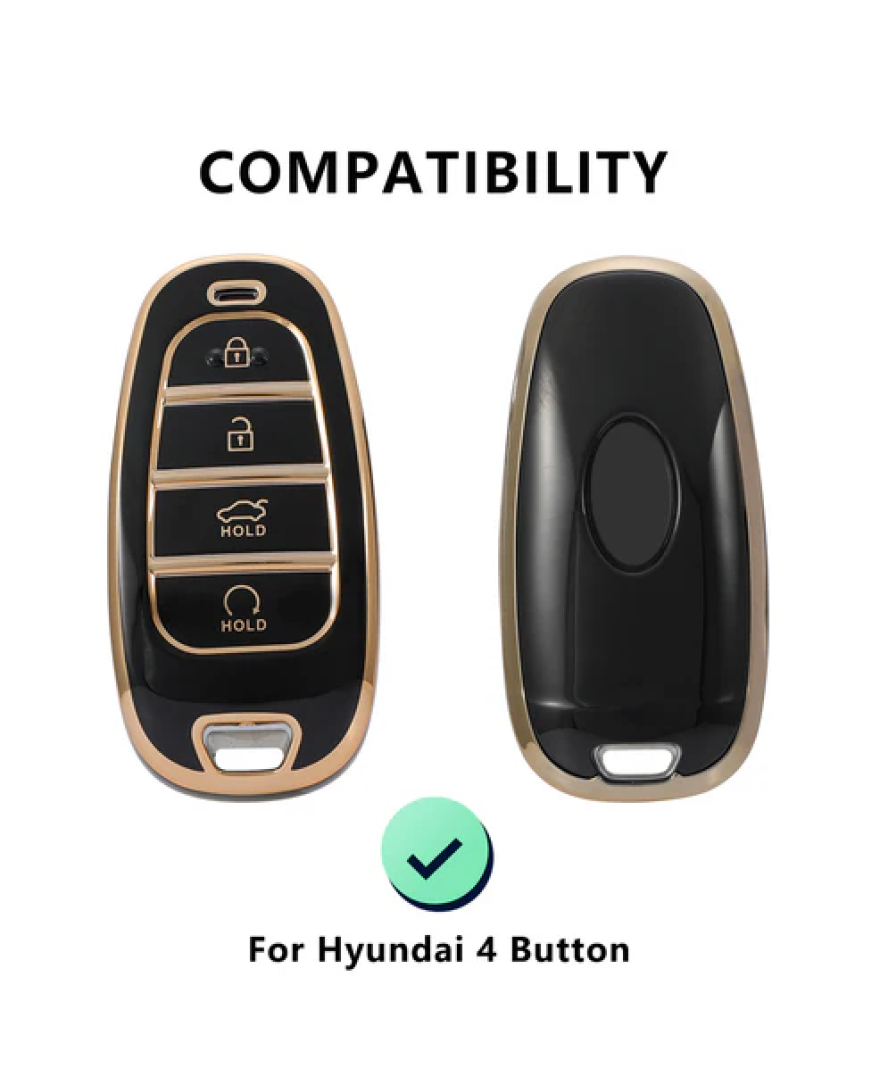 keycare TPU Key Cover For Hyundai Tucson 2022 4 Button Smart Key | TP75 Gold Black