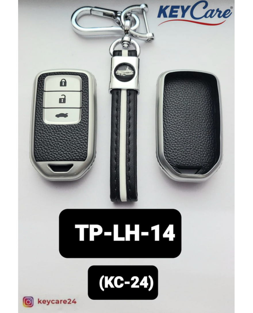 Key Care Leathet TPU Key Cover with Key Chain KC 24 | Black Silver TPU L TP LH 14