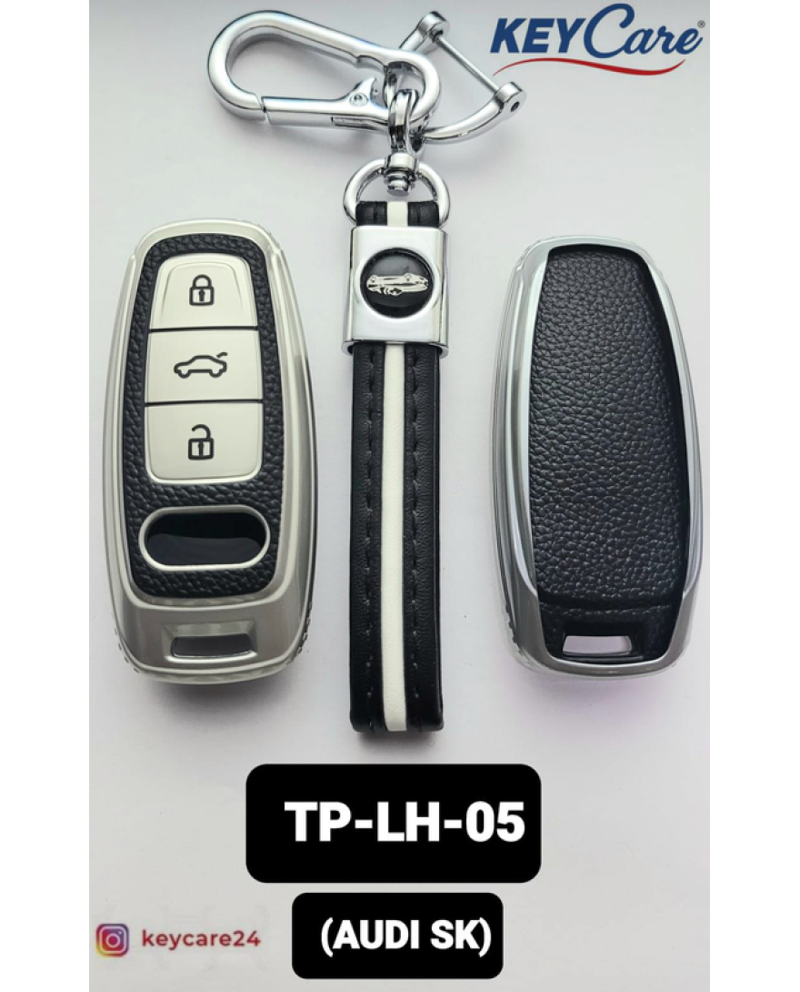 Key Care Leathet TPU Key Cover with Key Chain For Audi SK | Black Silver TPU L TP LH 05