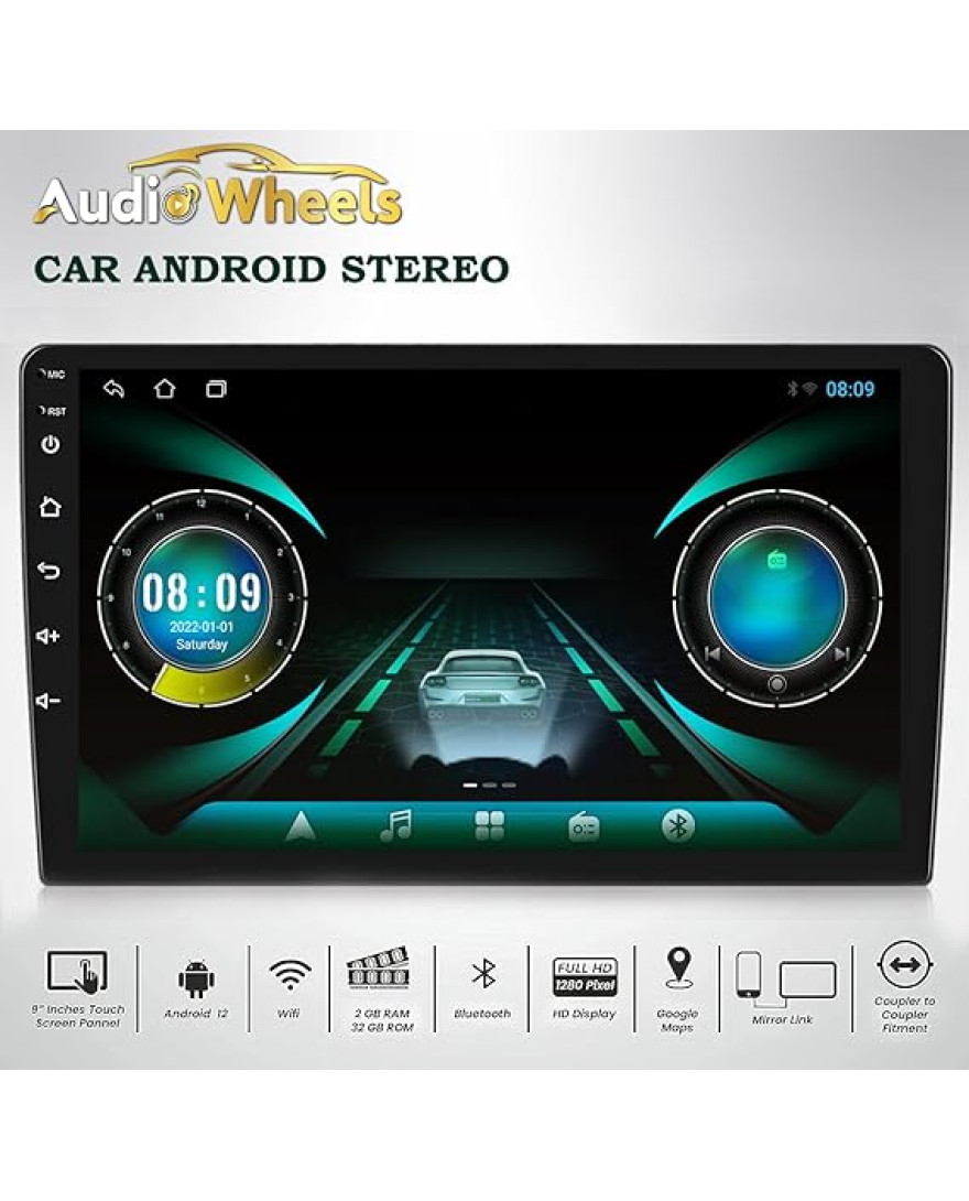 Audio Wheels TS7 Android Car Stereo with 1GB/32GB RAM & ROM Touch Screen Car Radio/BT/GPS Navigation Car Multimedia Audio and Video Player | 10 Inch Android Screen